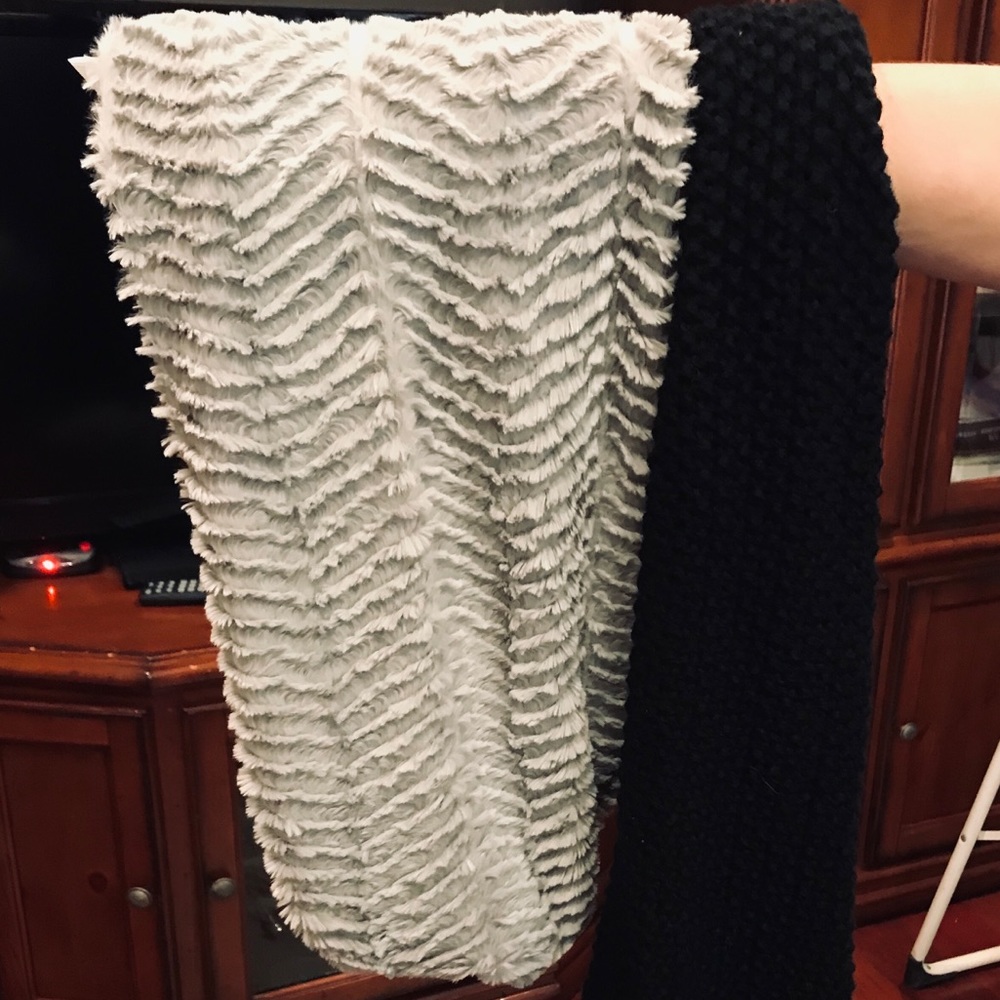 Scarves, two bundled scarves.
